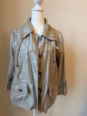 Ruby Rd. Shimmery Taupe Button-Front Utility Jacket